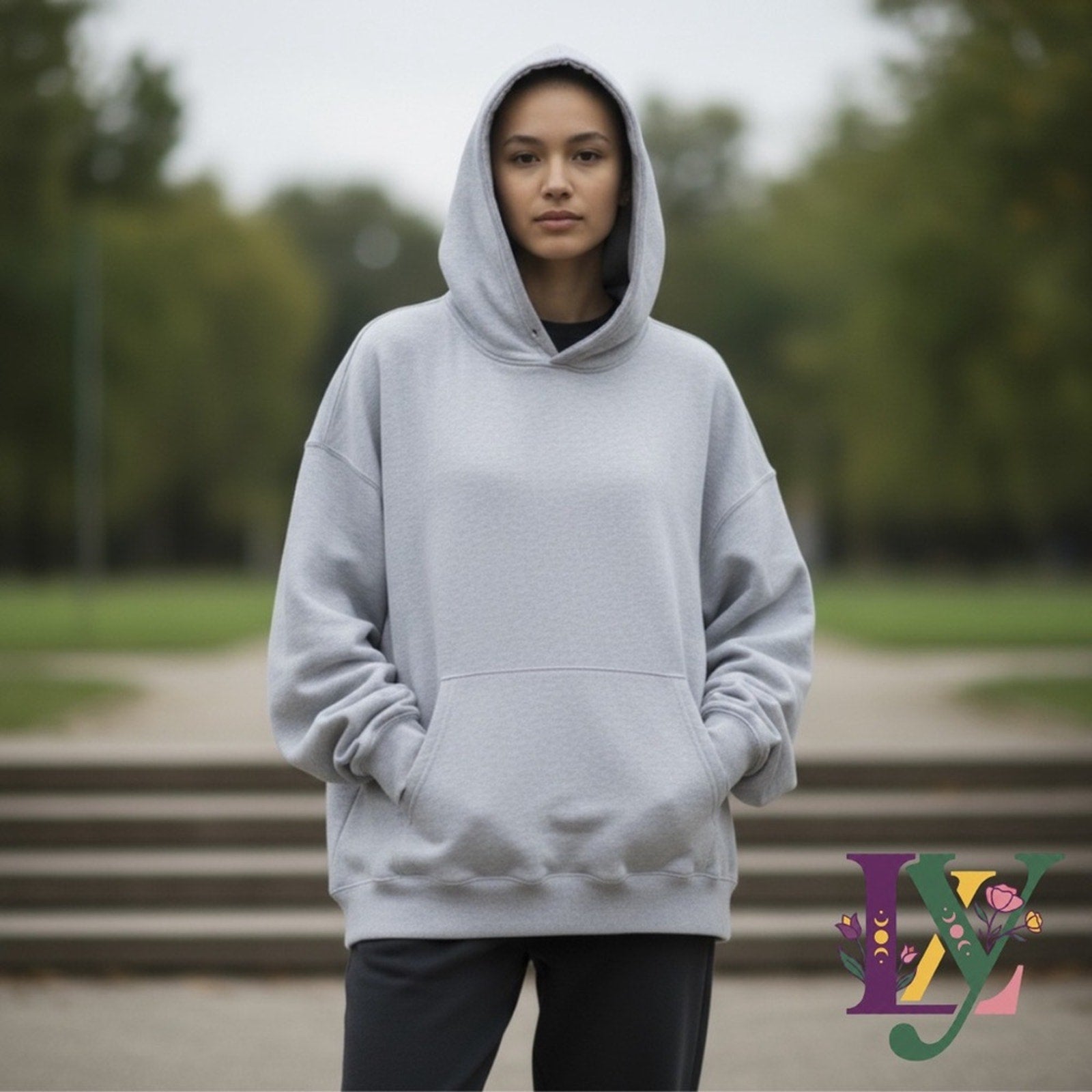 Light Gray Oversized Hooded Sweatshirt Unisex Hoodie XL with Front Pocket