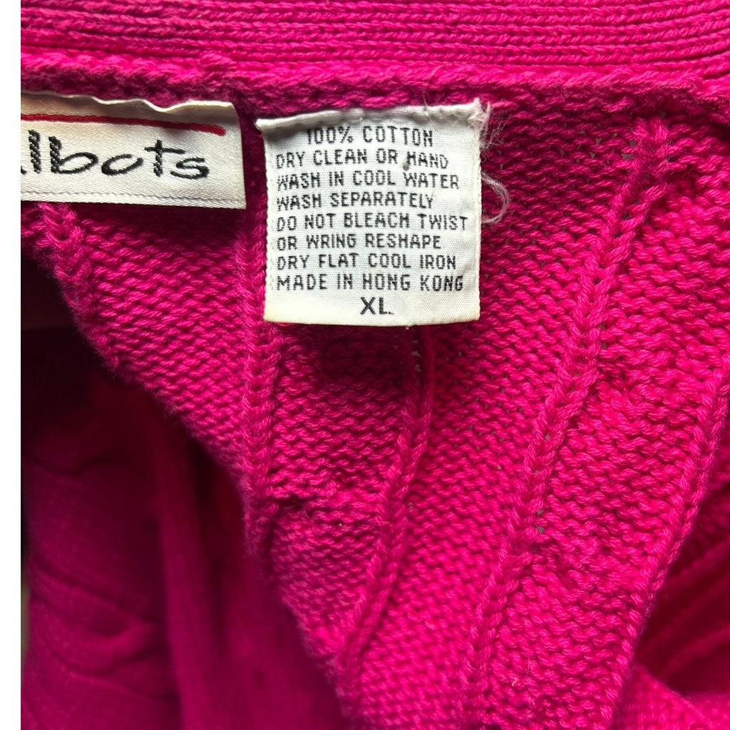 VTG 90s Talbots M Pink Cable Knit Barbiecore Cardigan Sweater Preppy Retro