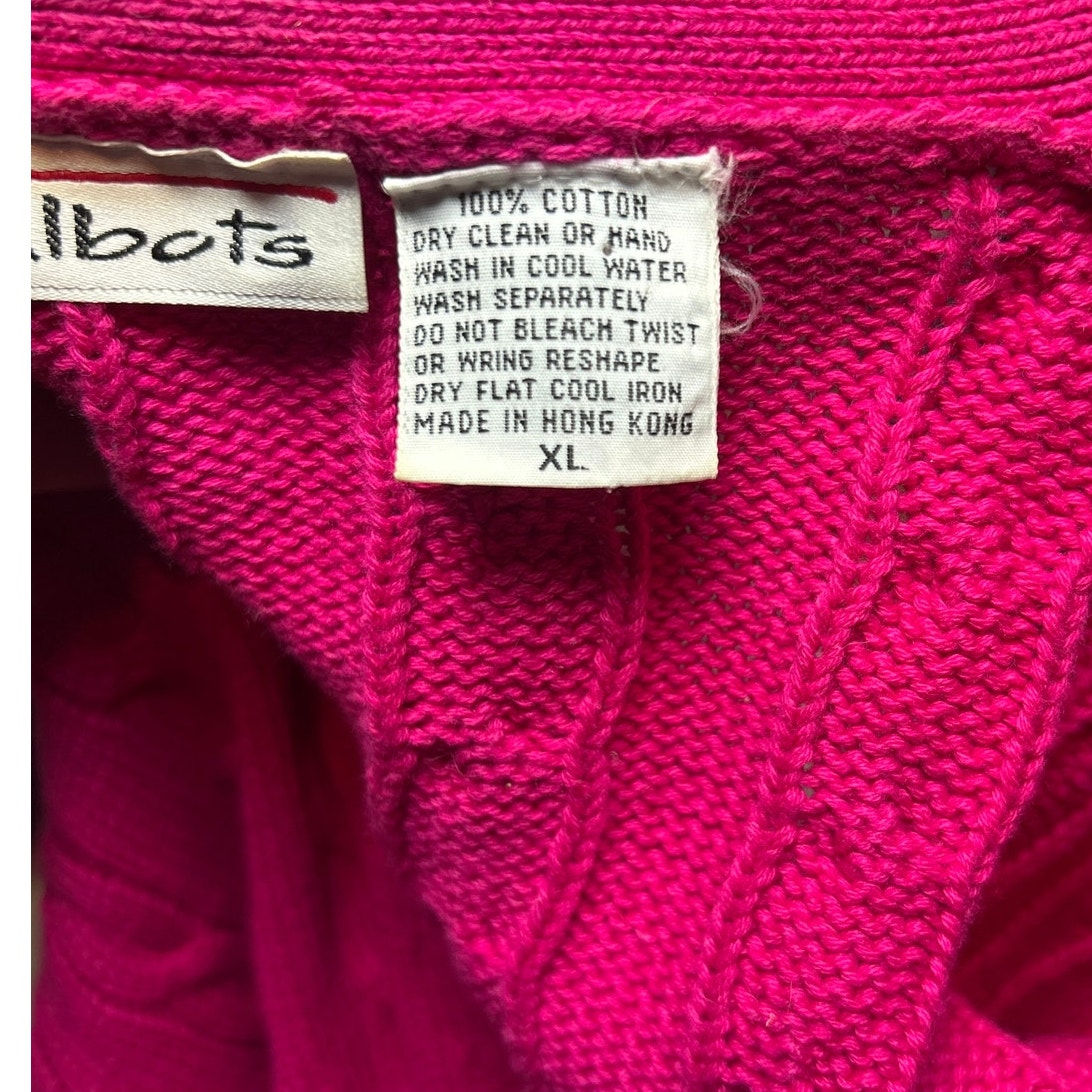 VTG 90s Talbots M Pink Cable Knit Barbiecore Cardigan Sweater Preppy Retro