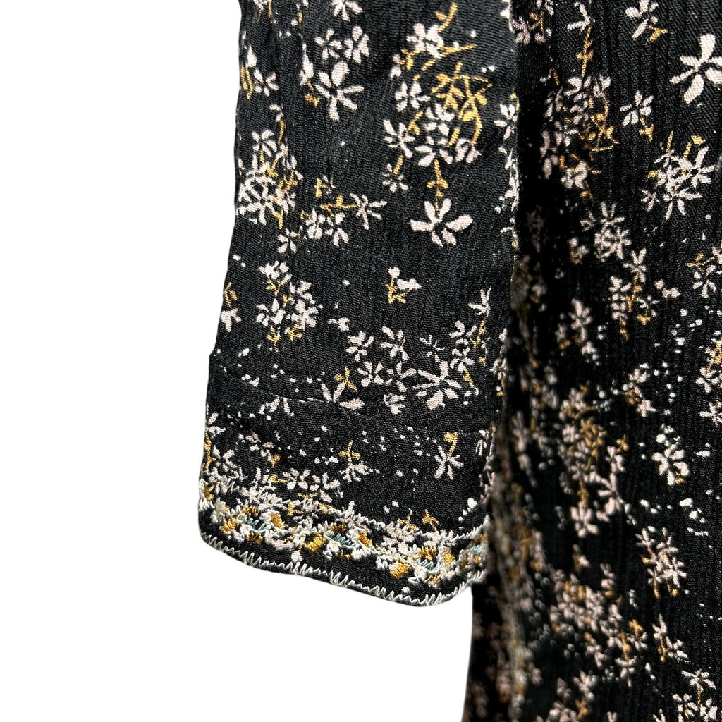 Knox Rose Black Embroidered Boho Floral Tunic Top S Boho Goth Whimsigoth Casual