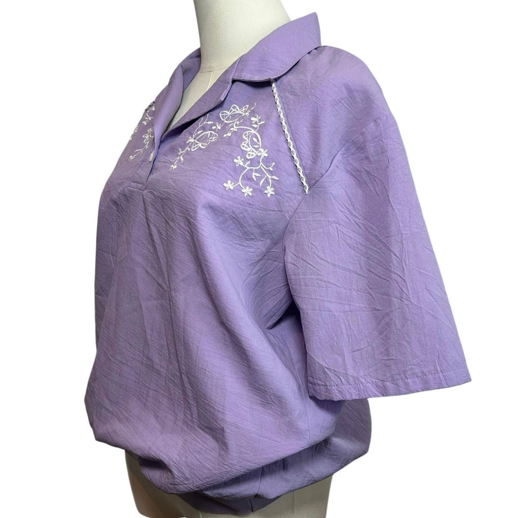 VTG 90s BonWorth Embroidered Floral Pullover Windbreaker Purple Small Gorpcore