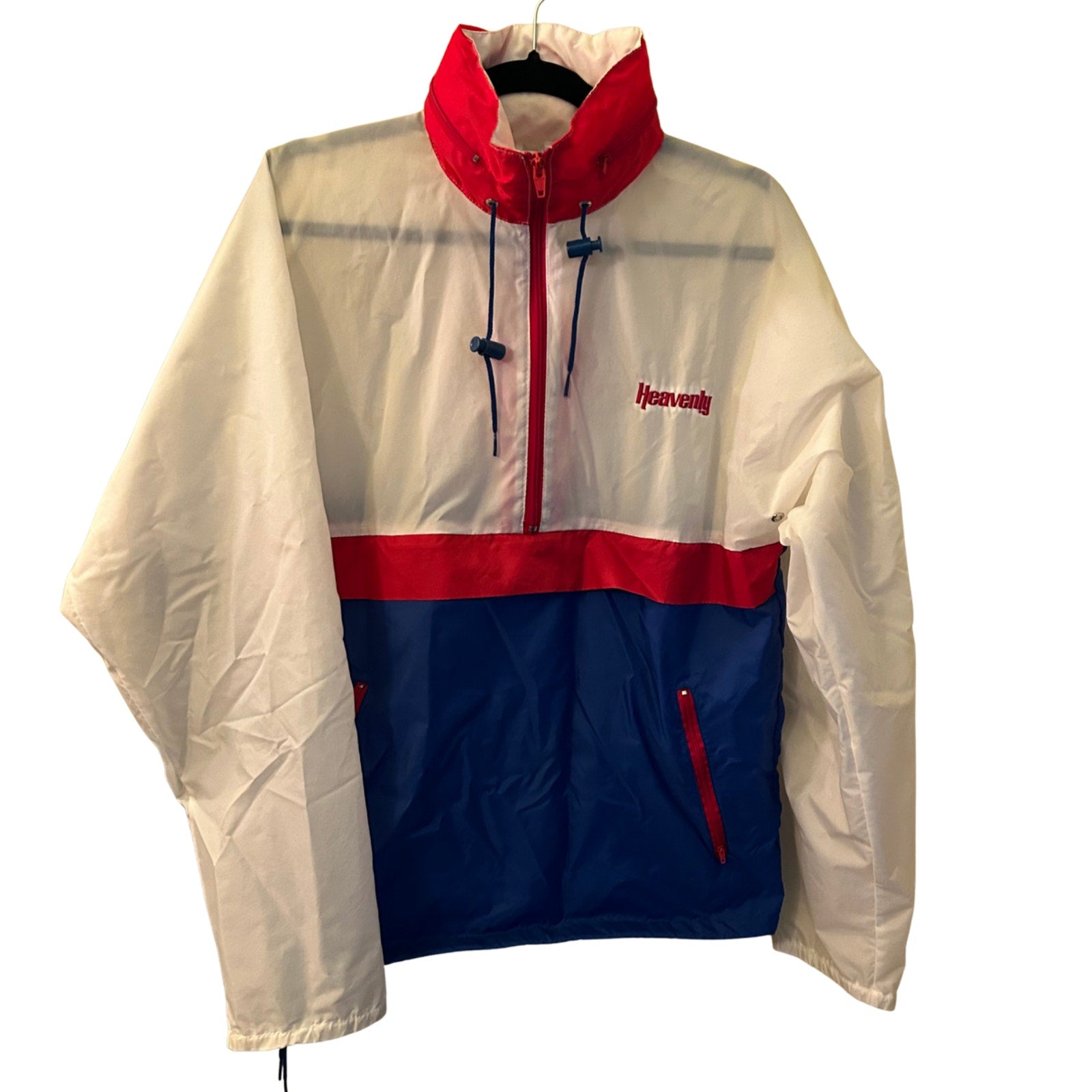 VTG 90s Club 21 Heavenly Hooded Windbreaker Red White Blue Small Medium Retro