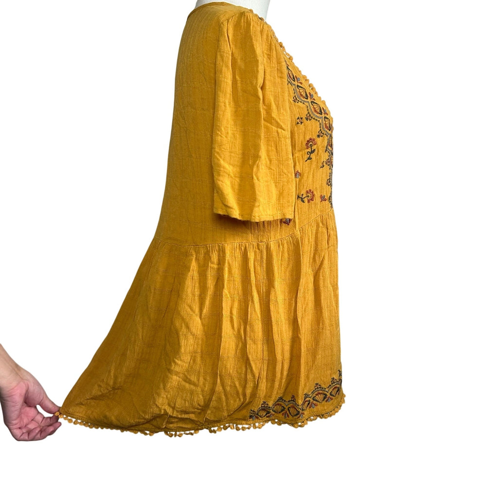 Knox Rose M Yellow Embroidered Tunic Top Boho Peasant Cottage Fairy Indie Casual