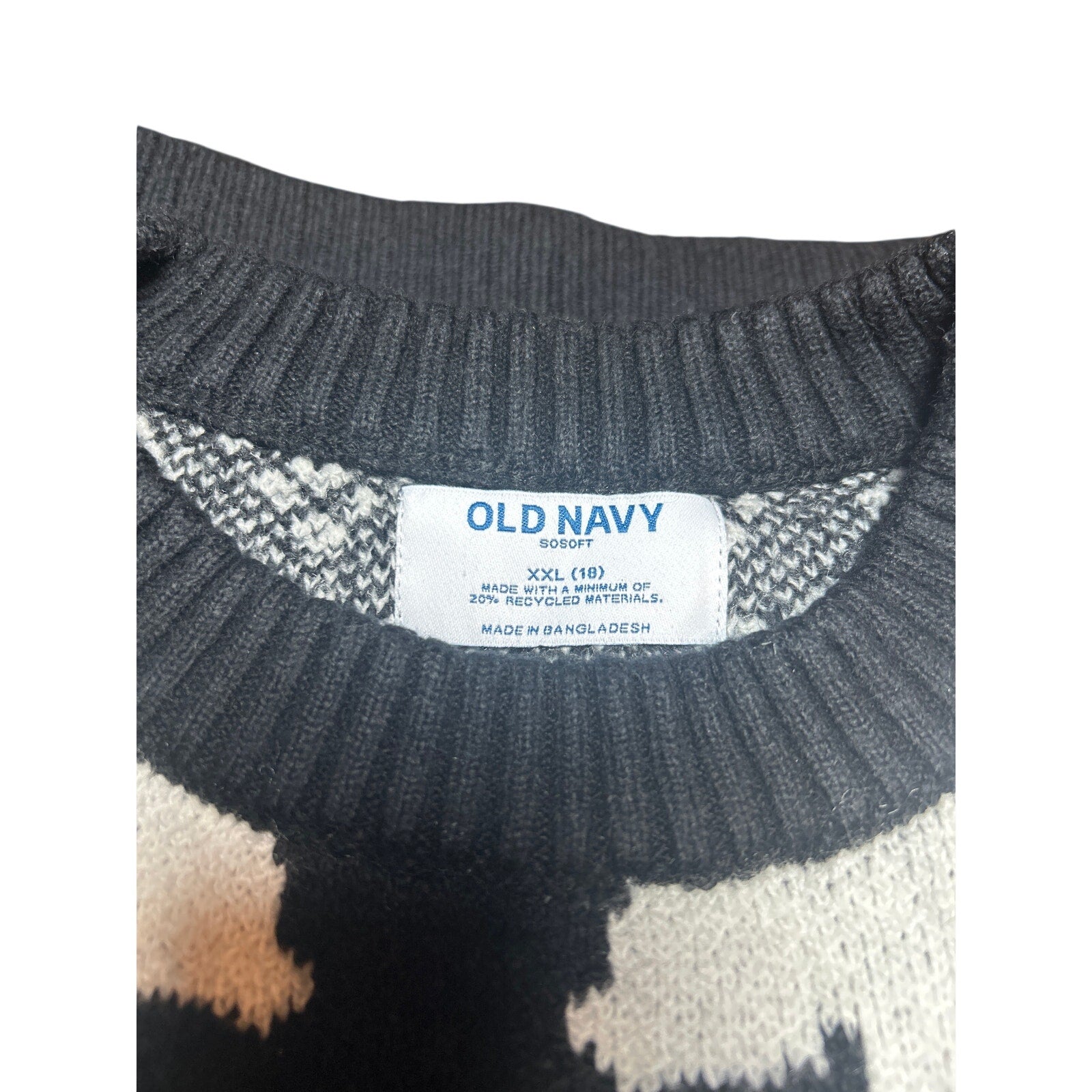 NWT Old Navy Boys Oversized Fair Isle Knit Sweater Bear Pattern Black White XXL