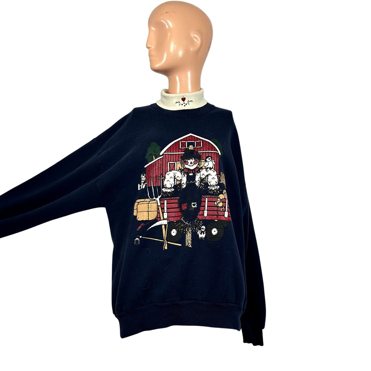 VTG 90s L Navy Farm Scarecrow Sweatshirt Teacher Grandmacore Cottagecore Barn