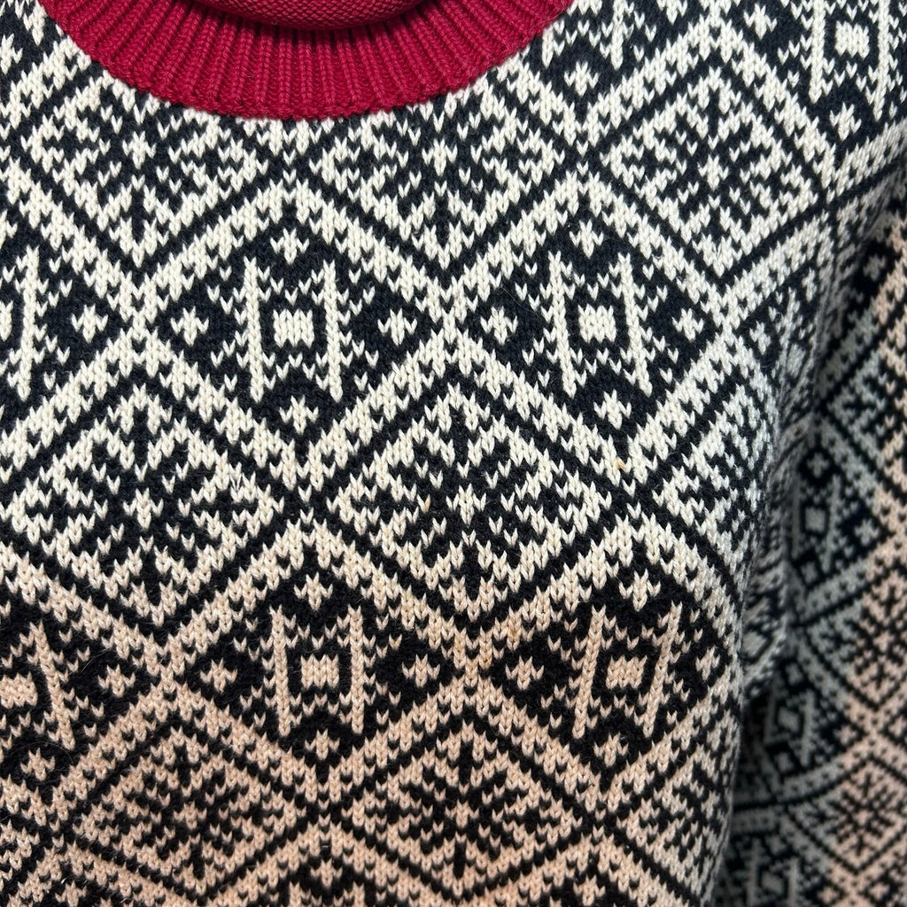 VTG 90s Talbots Large Winter Chalet Snowflake Fringe Knit Pullover Sweater Luxe