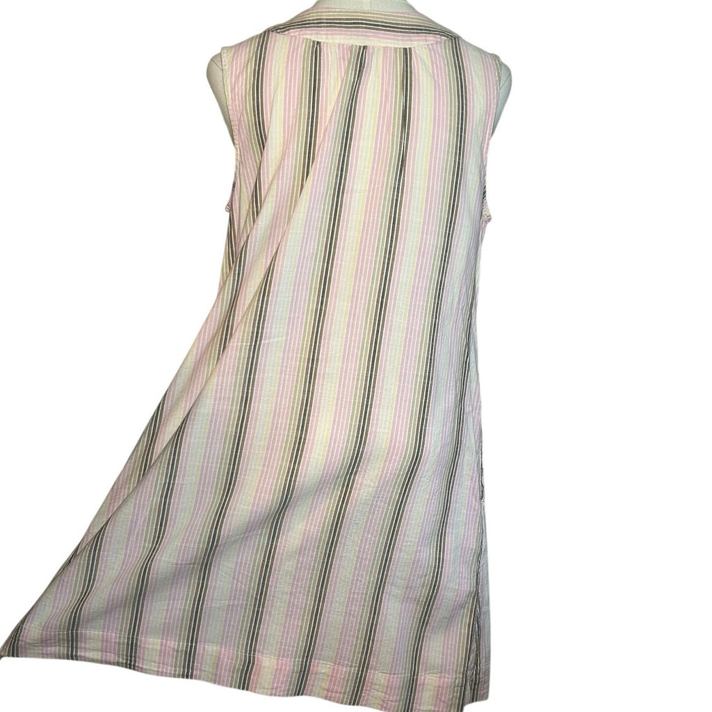 Sonoma Pink Brown Striped Dress Pockets PL Cottage Utility Minimalist Coastal