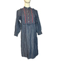 Banjanan Blue Multicolor Cotton Long Sleeve Pocket Dress Boho India Indie Retro