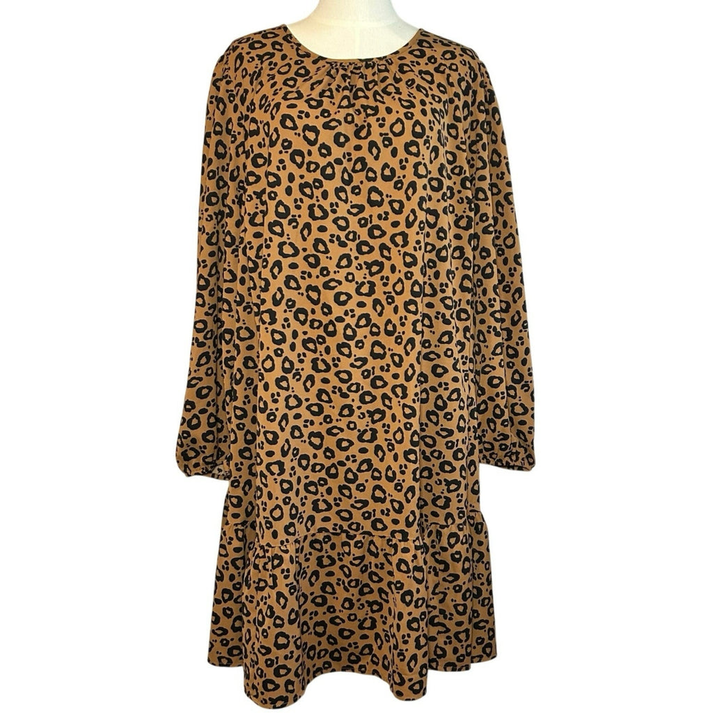 Ava & Viv Animal Print Ruffle Midi Dress Plus 2X Whimsigoth Boho Retro Cheetah