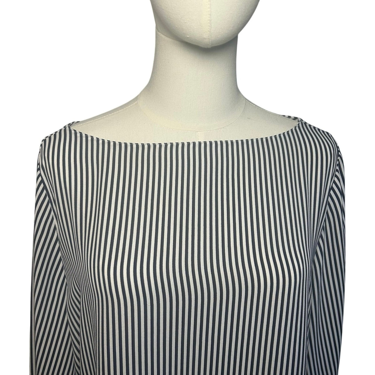 Ann Taylor Modern Striped Boat Neck Blouse Smocked Cuff Minimalist Preppy Large