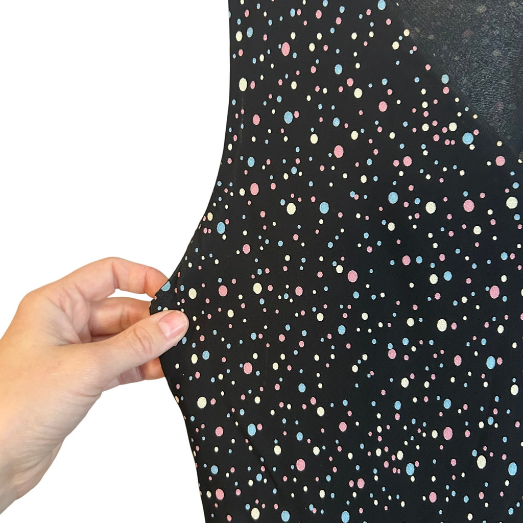 VTG Lily Black Multi Confetti Polka Dot Size M Handkerchief Hem Whimsigoth Dress