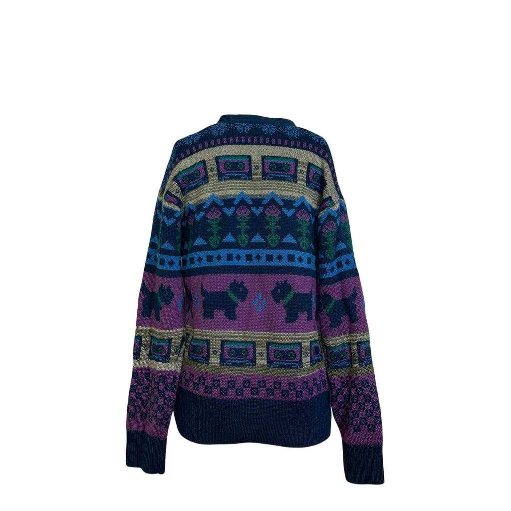 Netflix Stranger Things S Purple Blue Fair Isle Cassette V-Neck Knit Cardigan