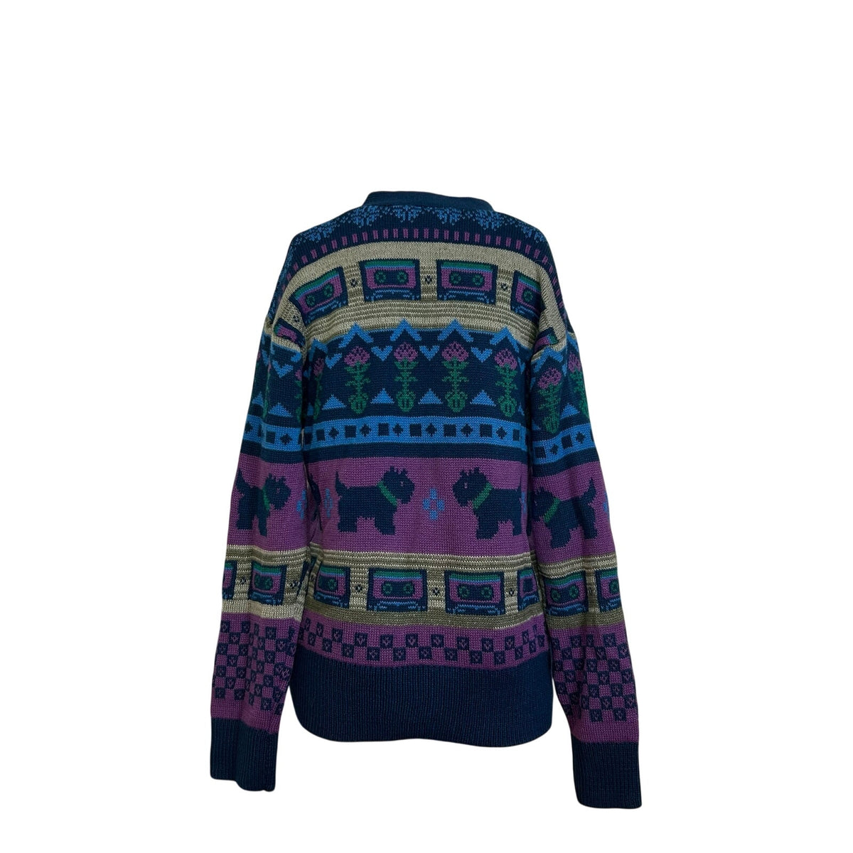Netflix Stranger Things S Purple Blue Fair Isle Cassette V-Neck Knit Cardigan