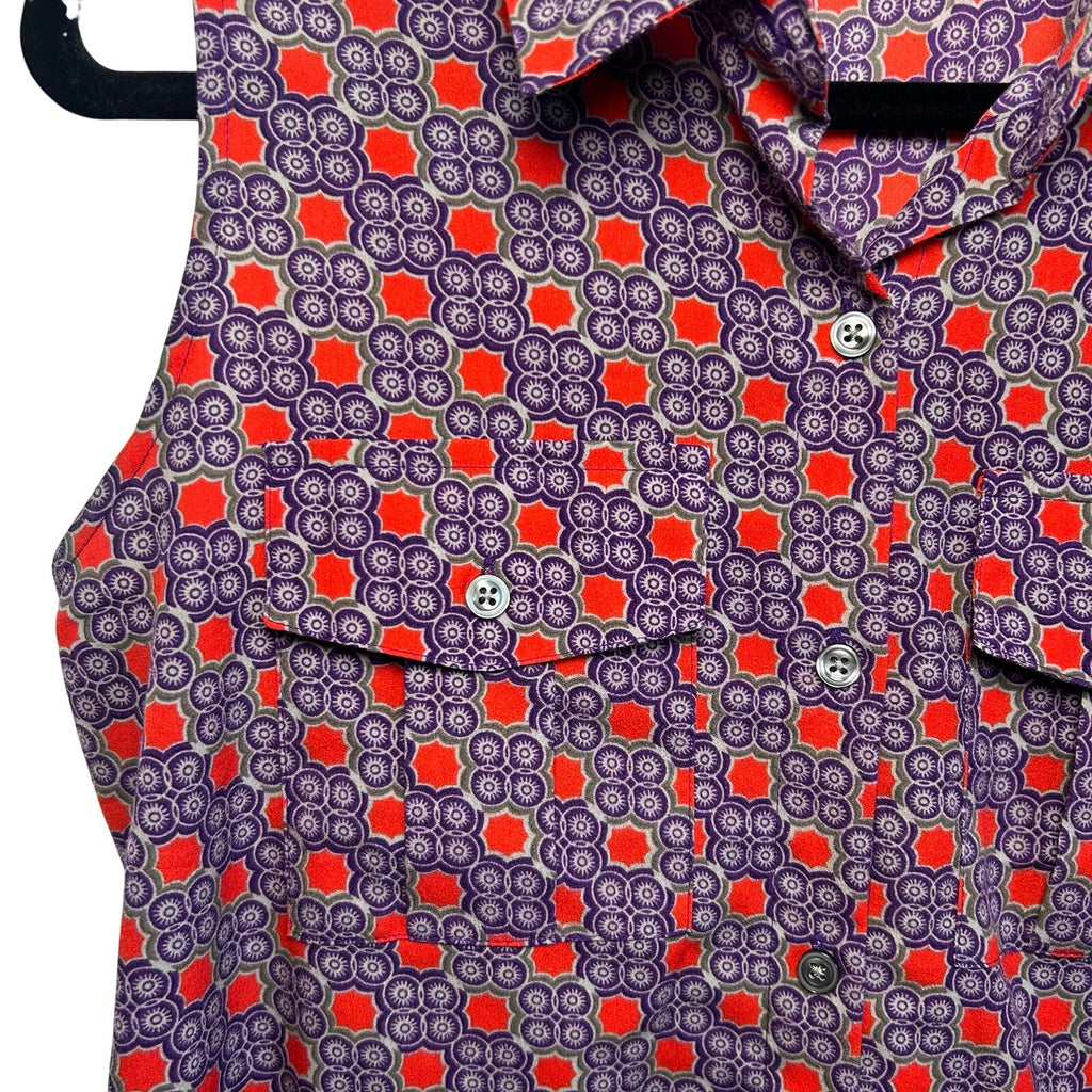 Ann Taylor Purple Red Geometric S Sleeveless Button Down Top Casual Preppy Retro