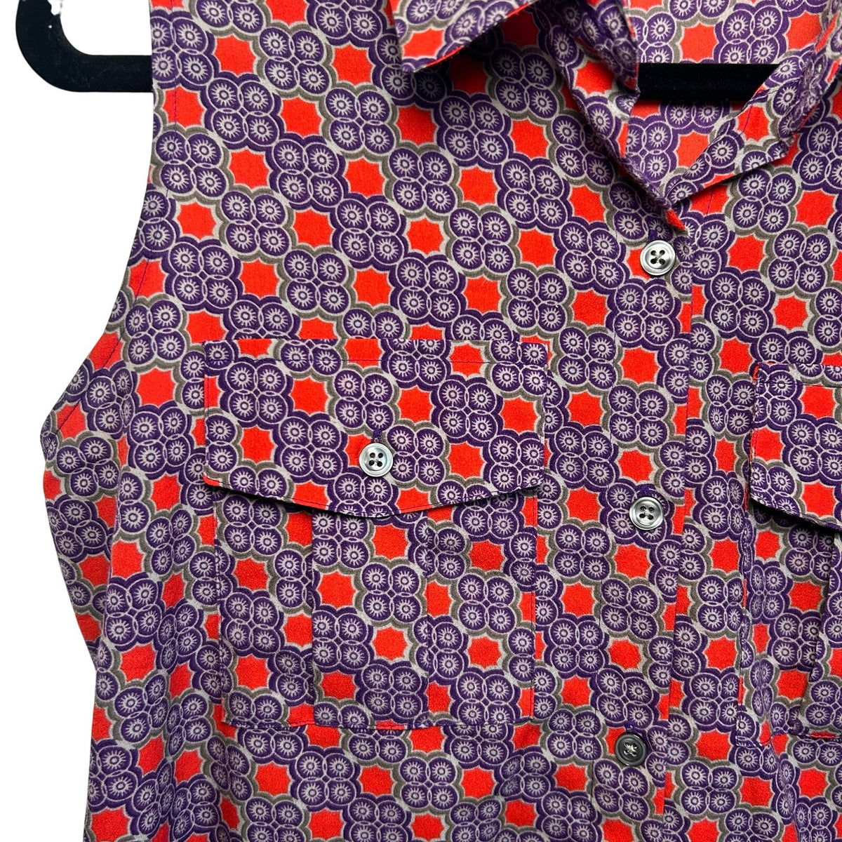 Ann Taylor Purple Red Geometric S Sleeveless Button Down Top Casual Preppy Retro