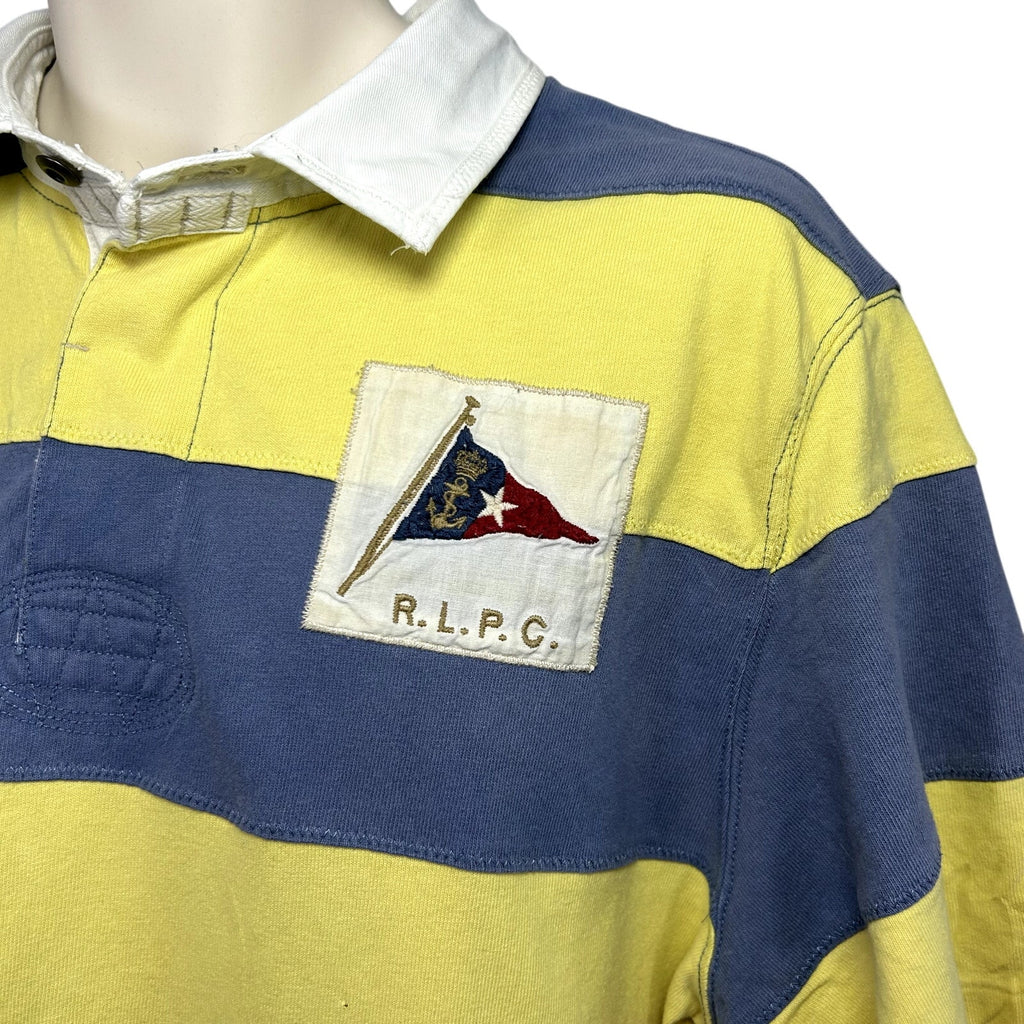 VTG 90s Polo Ralph Lauren XL Yellow Blue Striped RLPC Sailing Club Polo Shirt