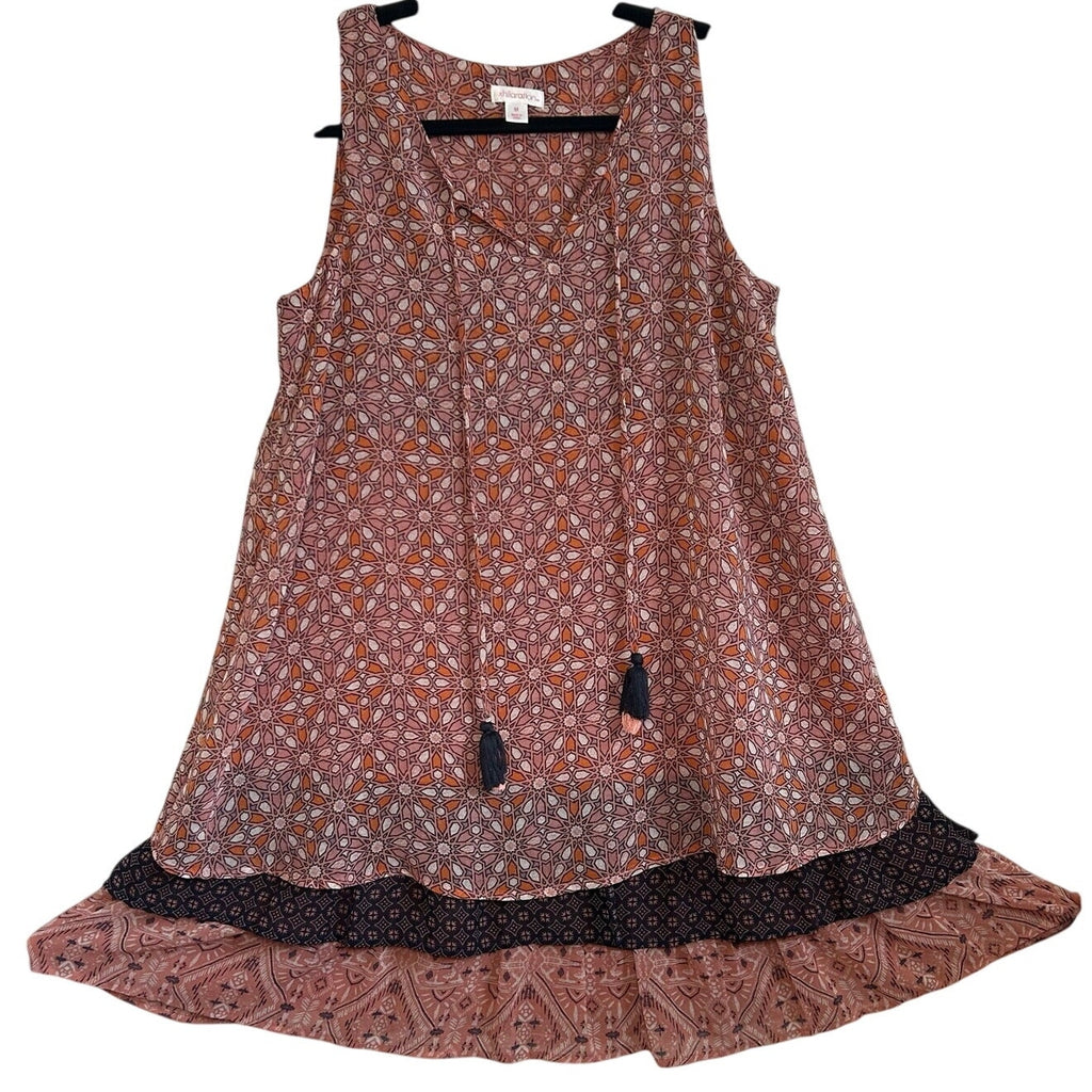 Xhilaration Pink Orange Layered Boho M Mini Dress Y2K Indie Casual Fairy Tiered