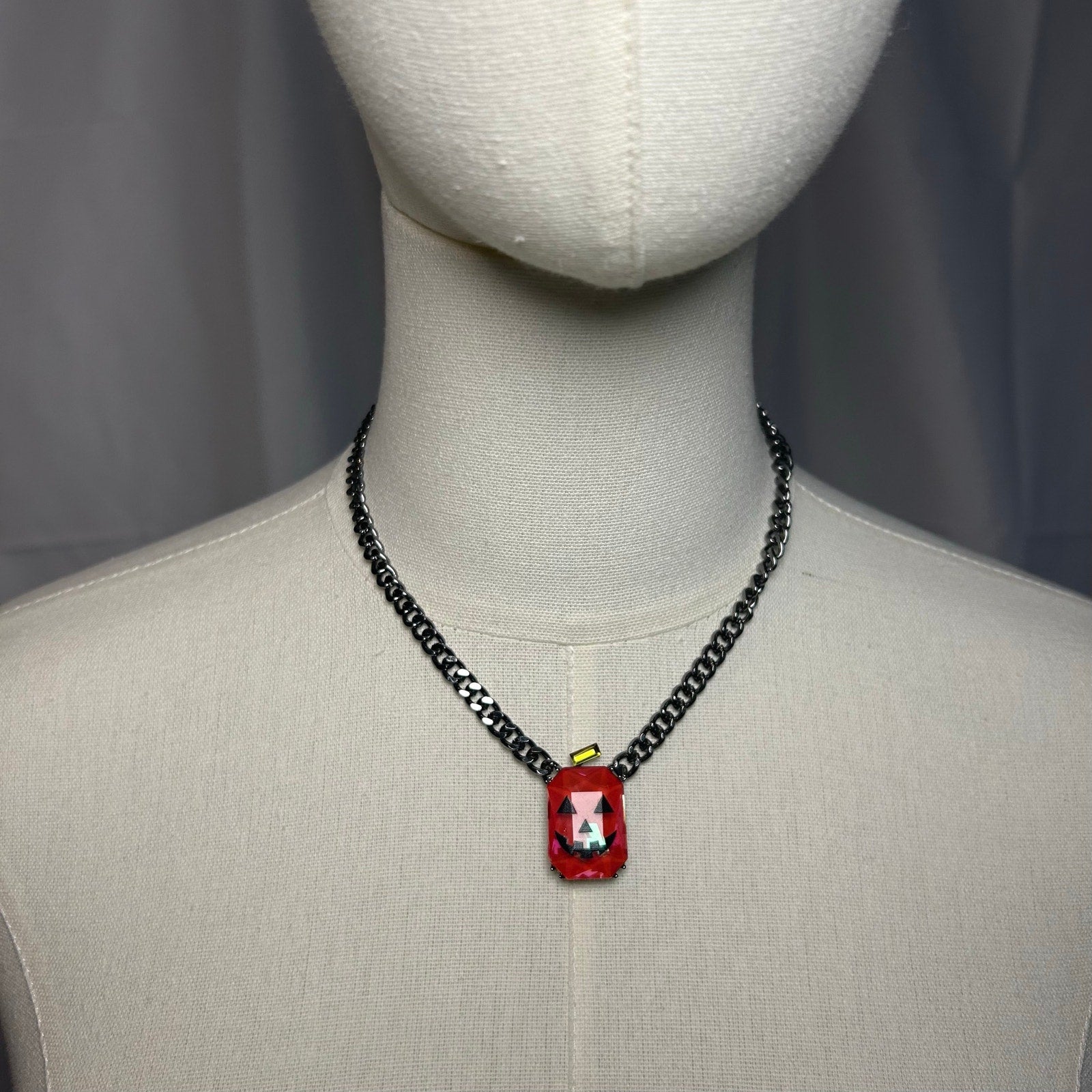 Betsey Johnson Orange Pumpkin Pendant Chain Necklace Halloween Goth Whimsygoth