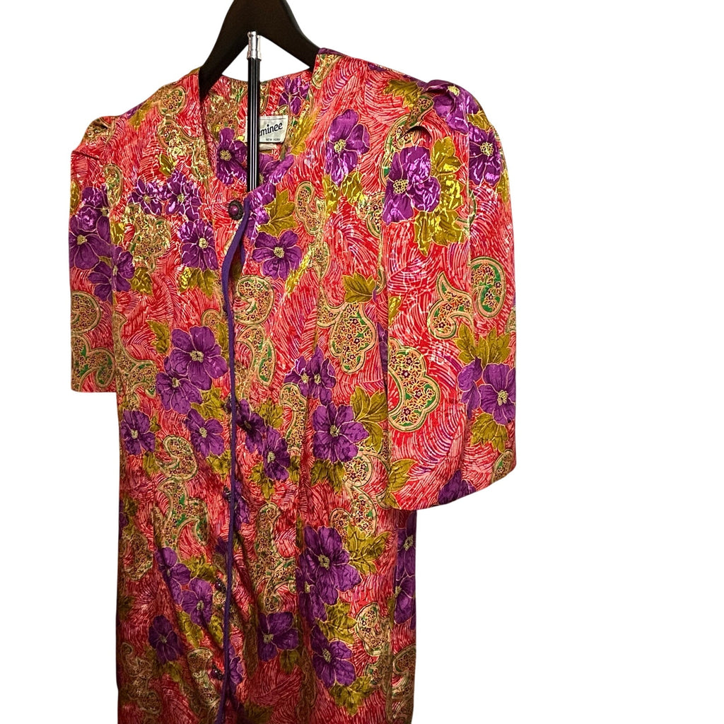 VTG CH Cheminee Tunic Top Purple Red Floral Size 16 80s Maximalist Glam Boho