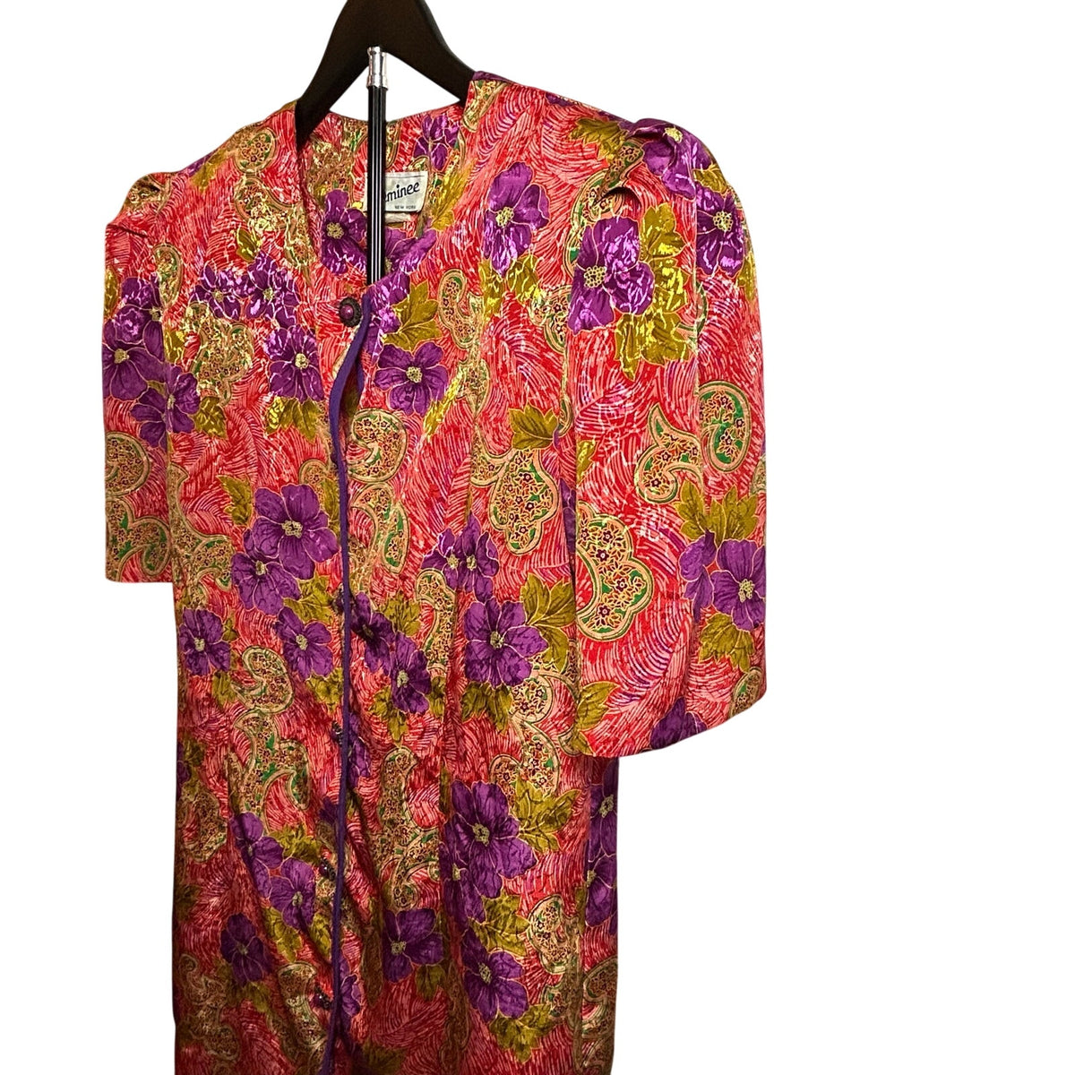 VTG CH Cheminee Tunic Top Purple Red Floral Size 16 80s Maximalist Glam Boho