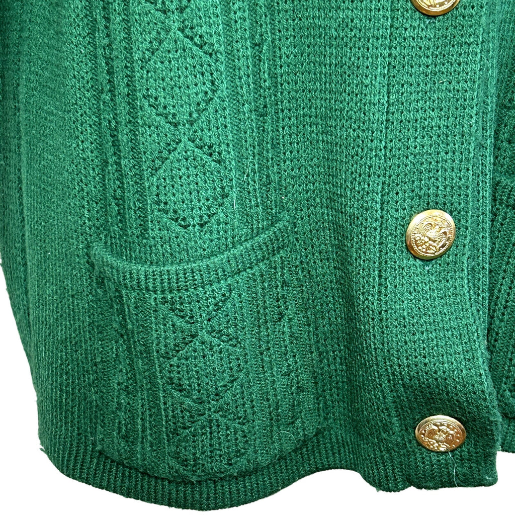 VTG 70s L Green Fair Isle Gold Button Cardigan Sweater Dark Academia Preppy Twee