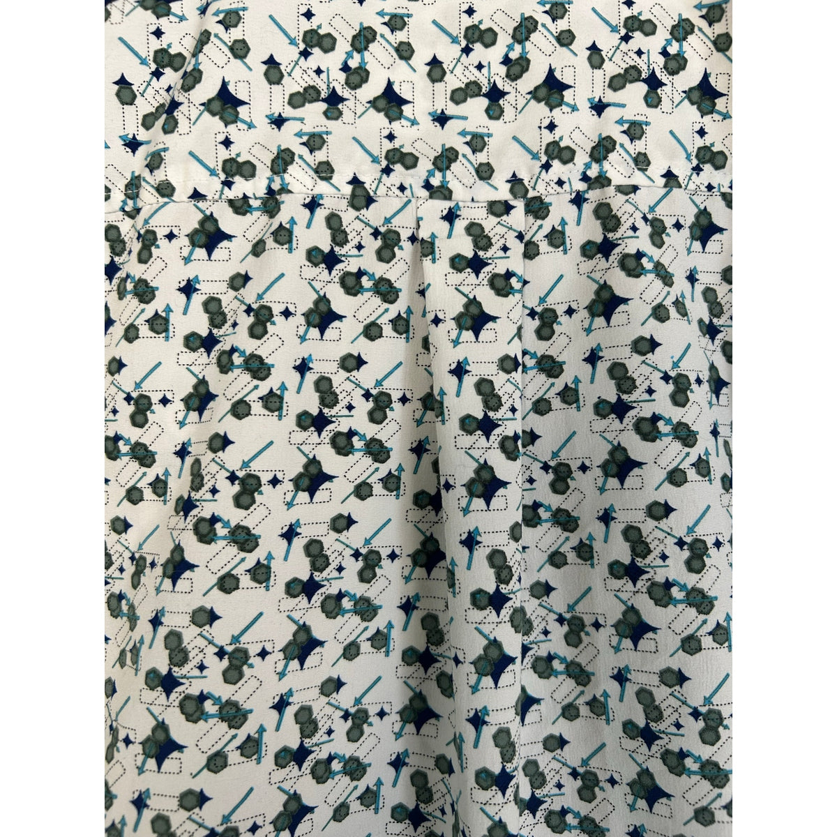 VTG Address Unknown White Teal Navy S Atomic Pattern Retro 90s Mod Poly Button