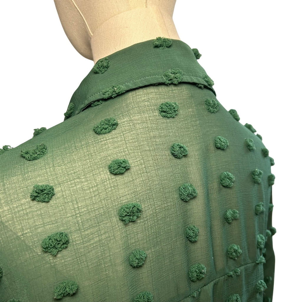 Forest Green Swiss Dot Long Sleeve L Casual Clip Dot Shirt Boho Minimalist Twee
