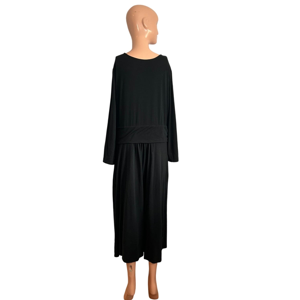 Lands End L Cotton Modal Black Twist Waist Maxi Dress Pockets Loungewear Modest