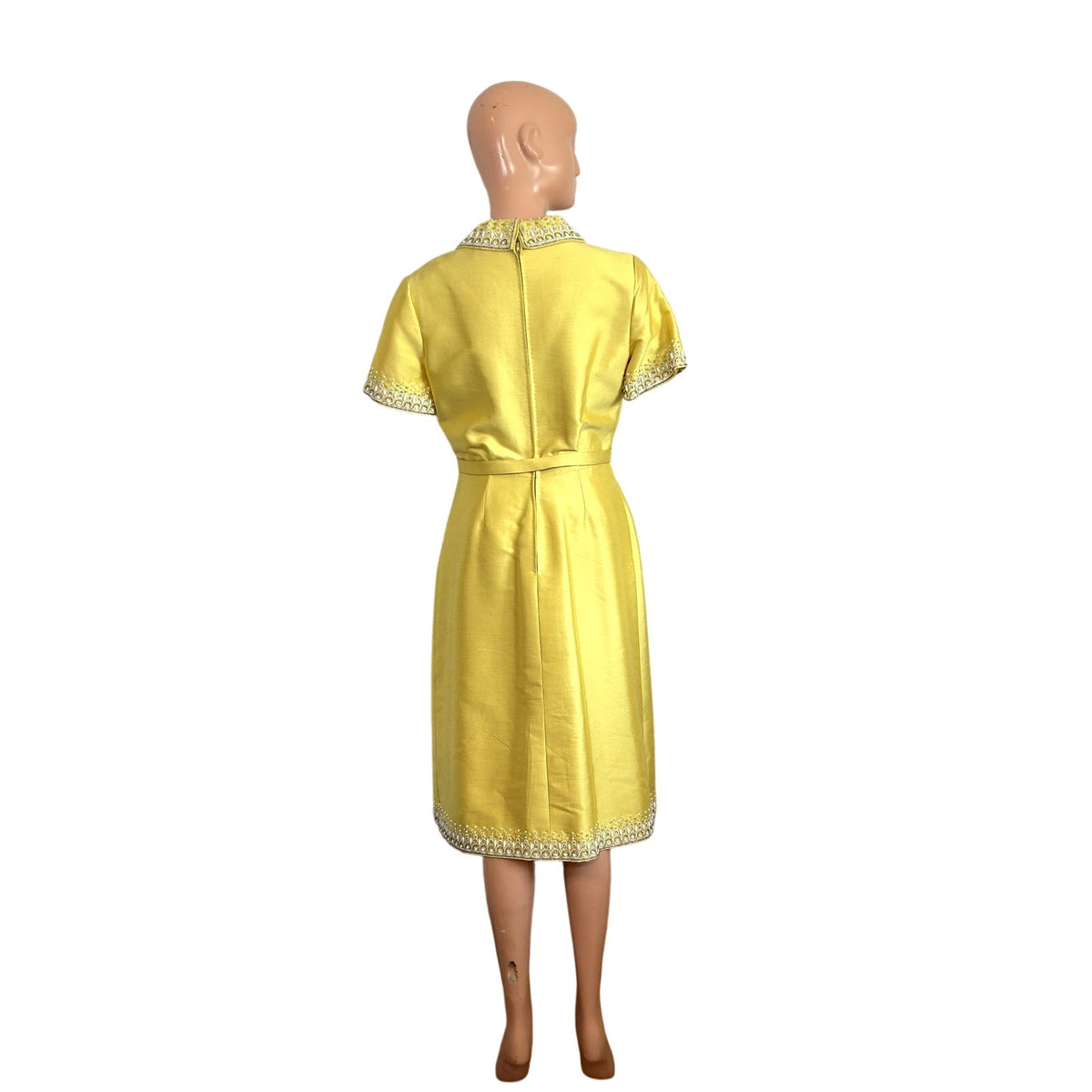 VTG 60s Sir Norman Hartnell S Yellow Beaded Wool Silk Couture Regency Midi Dress