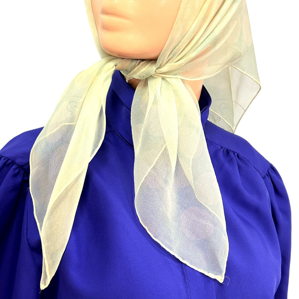 VTG 70s Cream Green Scarf Square Polka Dot Print Coquette Retro Twee Cottage