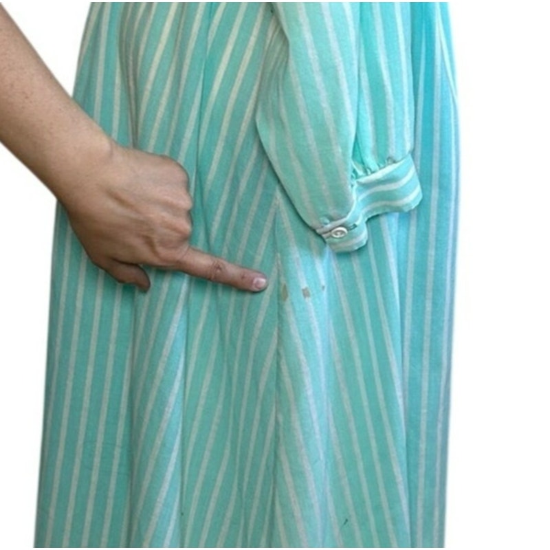 VTG 80s Carriage Court Teal Striped Belted Midi Dress M Retro Preppy Cottage