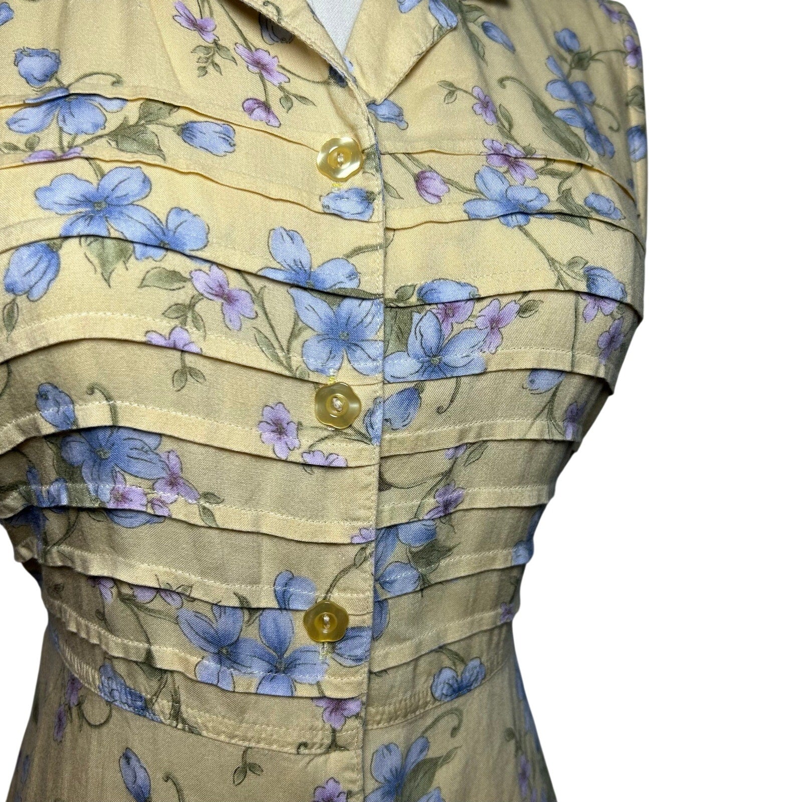 VTG 90s Erika Collection Yellow Floral Maxi Shirt Dress M Cottage Grandma Grunge