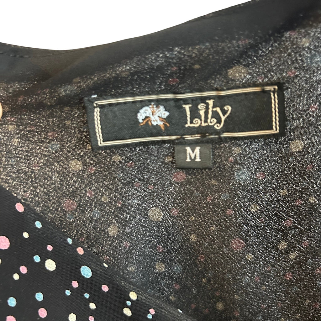 VTG Lily Black Multi Confetti Polka Dot Size M Handkerchief Hem Whimsigoth Dress