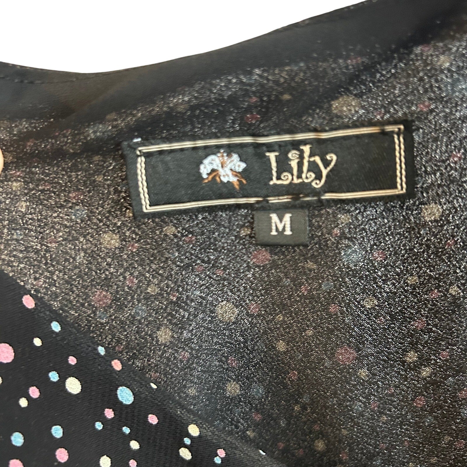 VTG Lily Black Multi Confetti Polka Dot Size M Handkerchief Hem Whimsigoth Dress