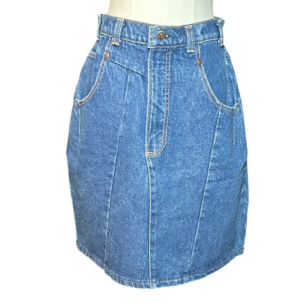 VTG Hunt Club Denim Mini Skirt Made in USA High Waisted Paneled Blue Size 4