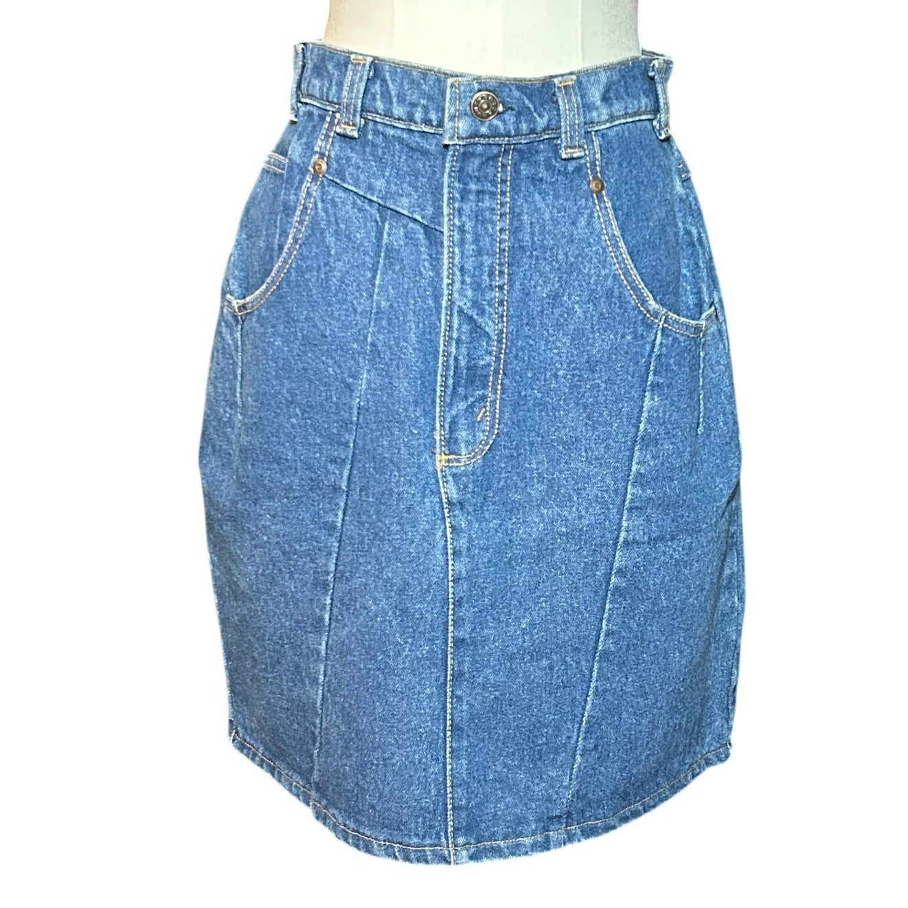 VTG Hunt Club Denim Mini Skirt Made in USA High Waisted Paneled Blue Size 4