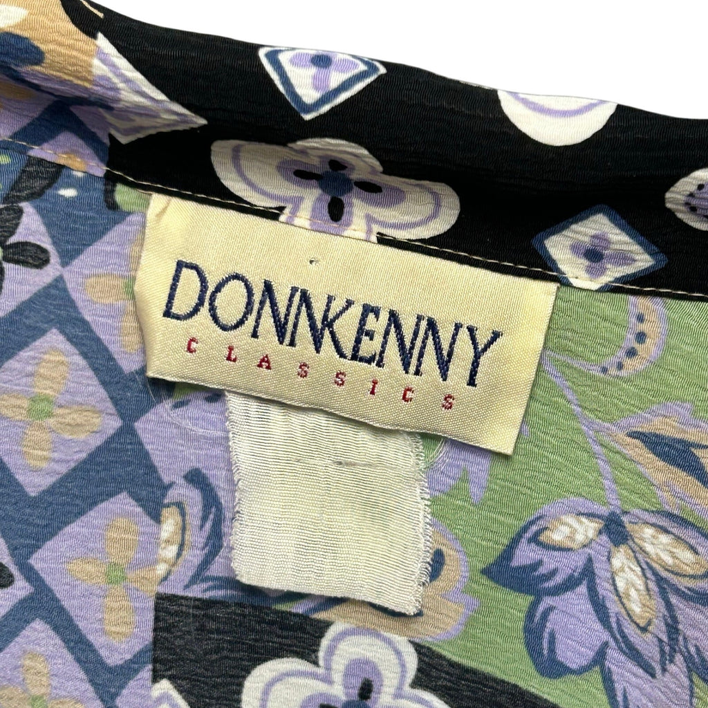 VTG 90s DonnKenny L Purple Green Patchwork Print Top Indie Maximalist Retro Boho