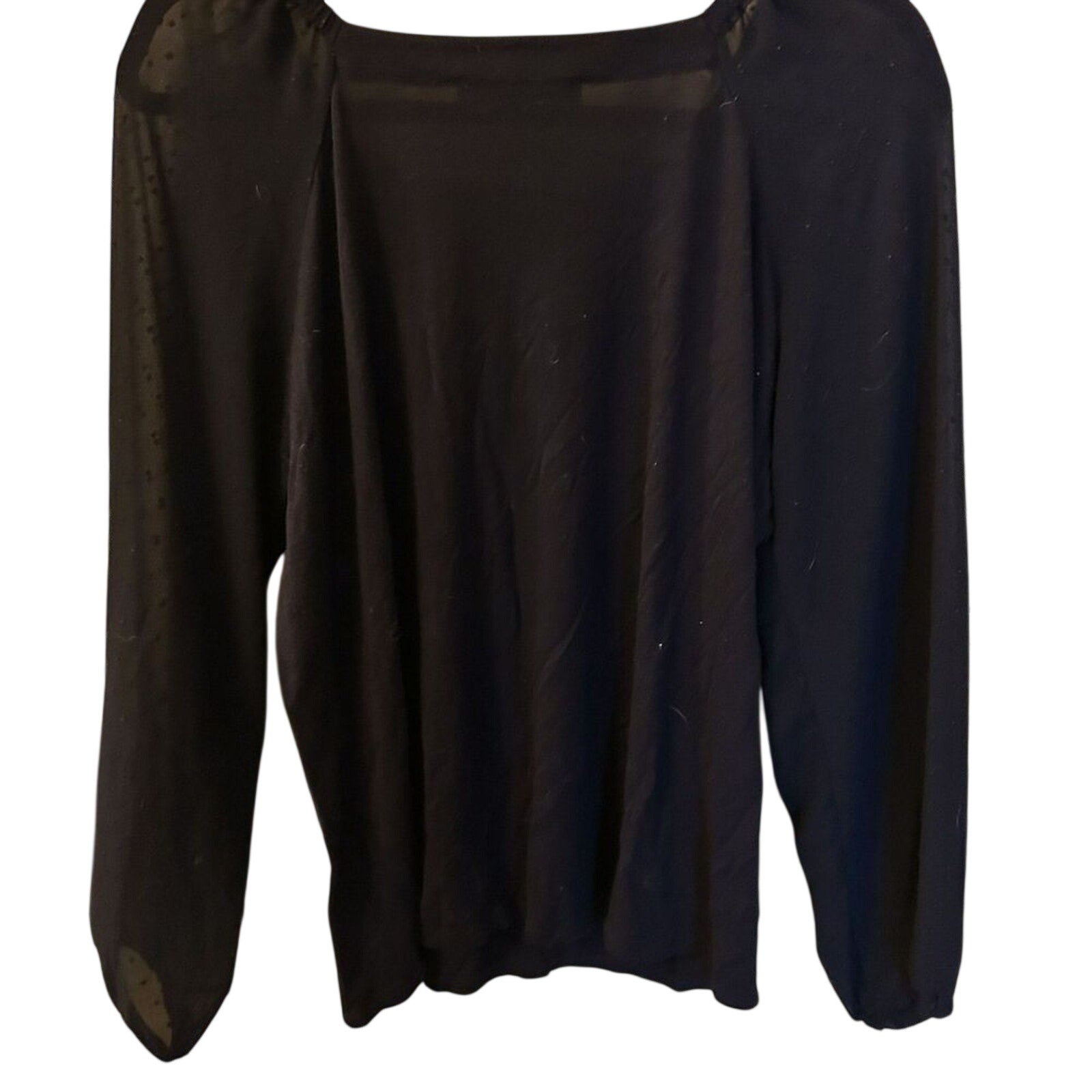 LOFT Black Sheer Swiss Dot Puff Sleeve Square Neck Top Size M Whimsygoth Blouse