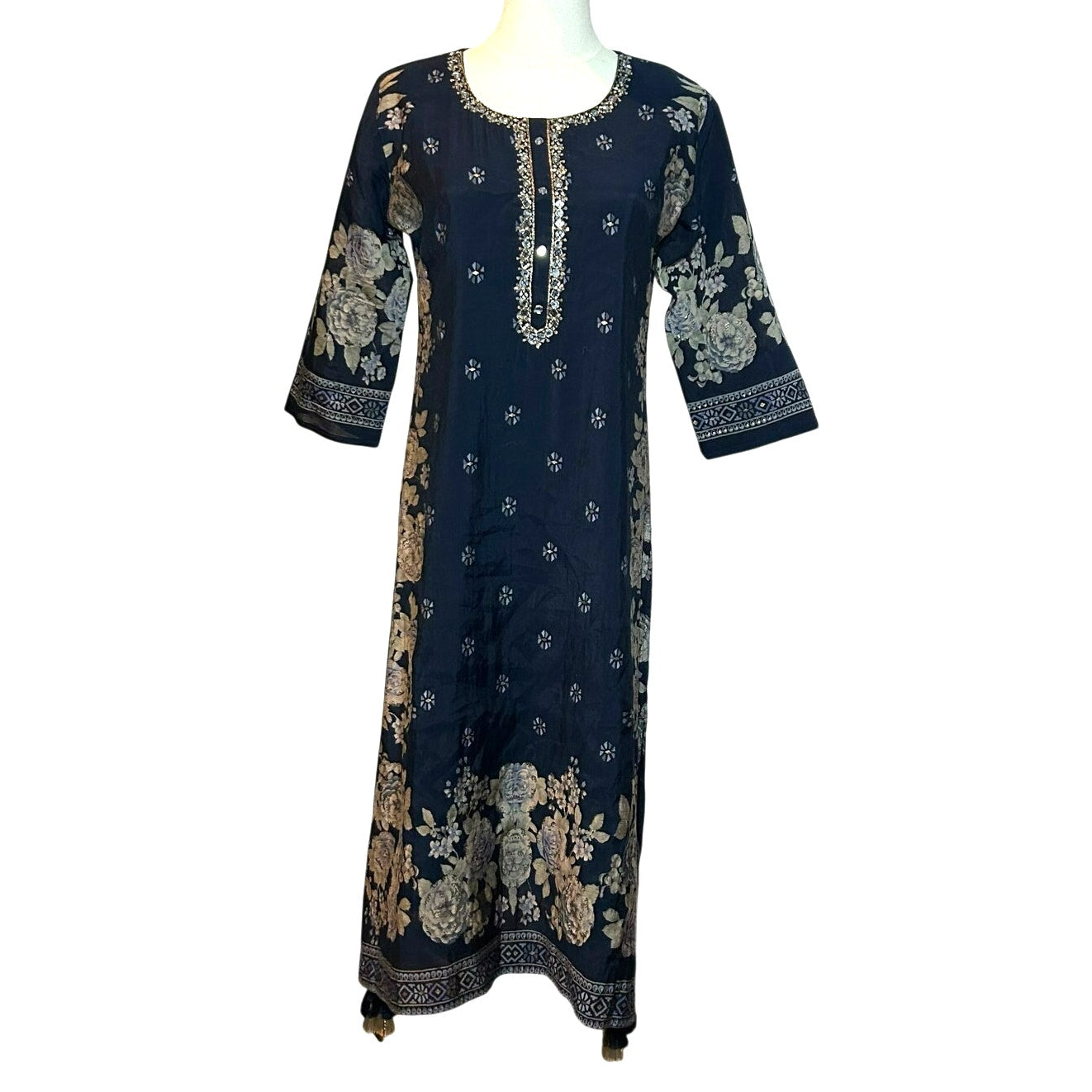 Hoondee Navy Blue Floral Embellished Kurti Tunic Dress