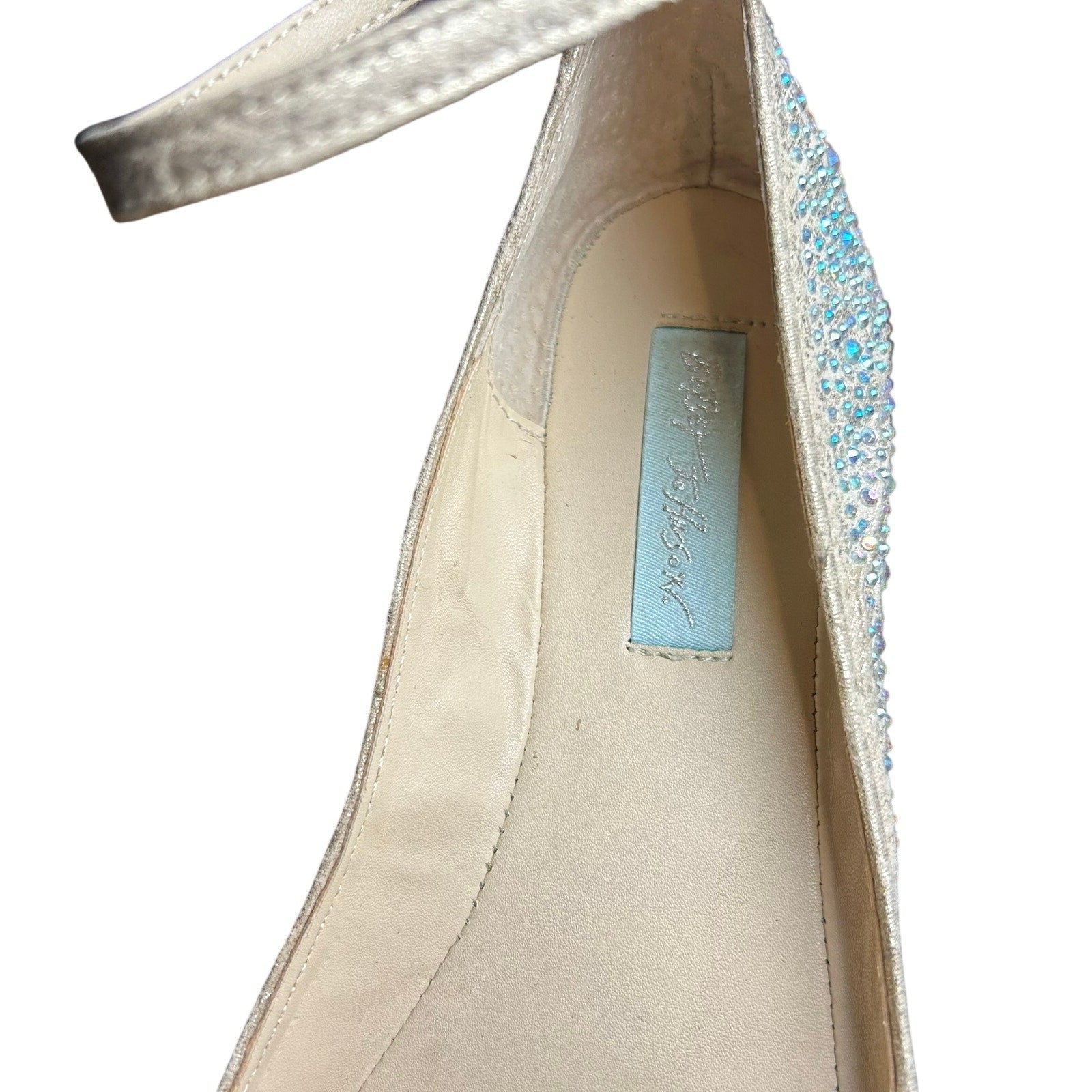 Betsey Johnson Cream Rhinestone Flats Glitter Coquette 8.5 Bridal Whimsigoth