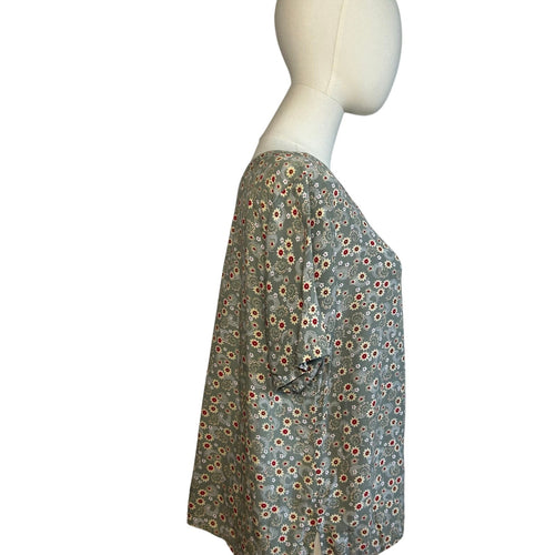 Floral Blouse Green Ditsy Print Boho M Peasant Top Cottagecore Fairy Y2K Casual