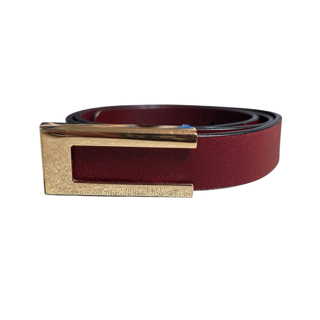 VTG Red Brown Adjustable Leather Belt Brass Buckle Minimalist Retro Western Boho