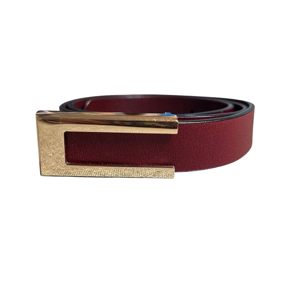 VTG Red Brown Adjustable Leather Belt Brass Buckle Minimalist Retro Western Boho