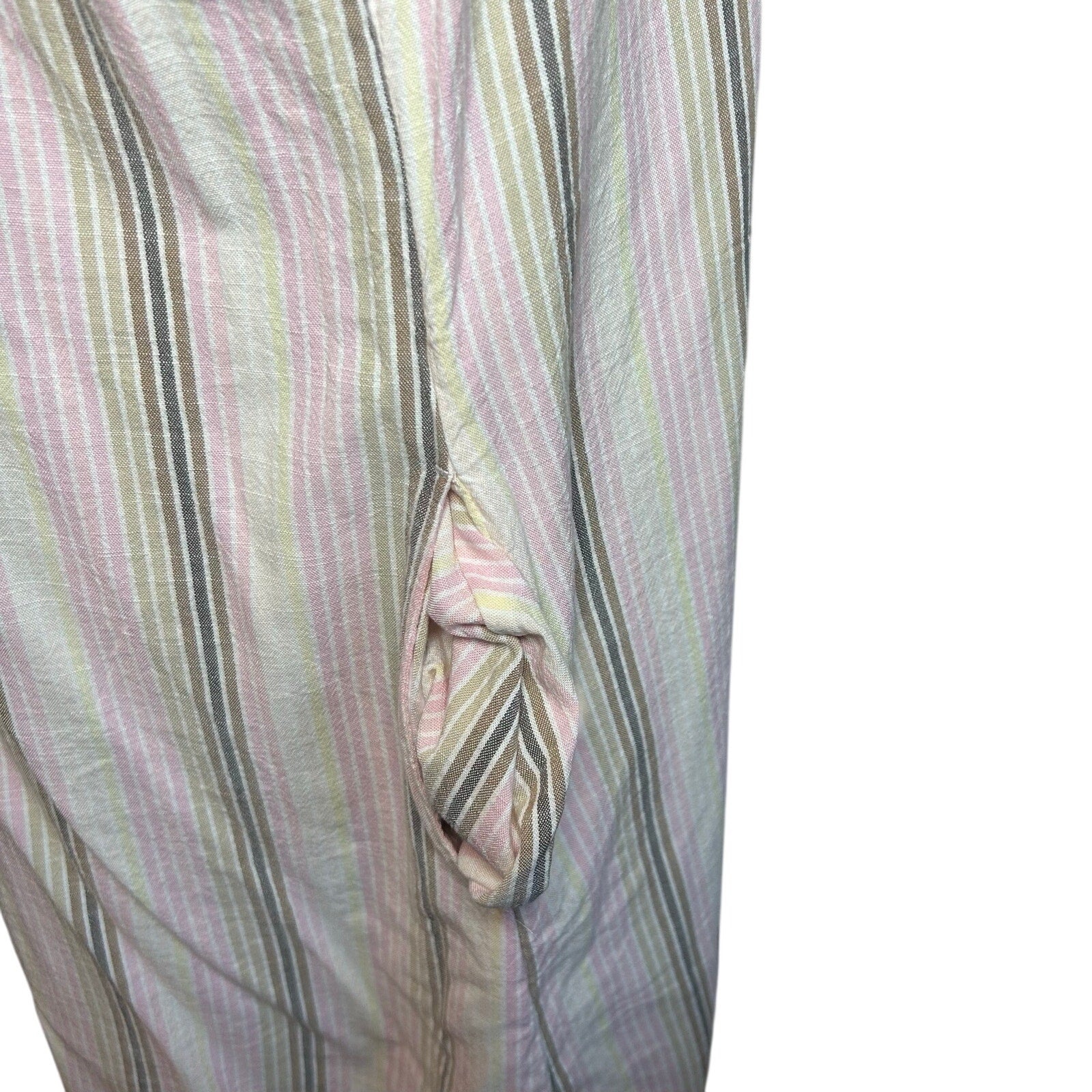Sonoma Pink Brown Striped Dress Pockets PL Cottage Utility Minimalist Coastal