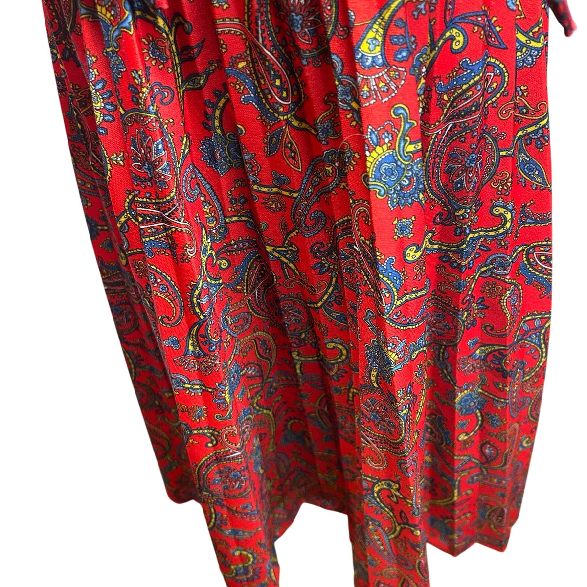 VTG 70s Red Paisley Dagger Collar Midi Dress with Matching Belt M Whimsygoth