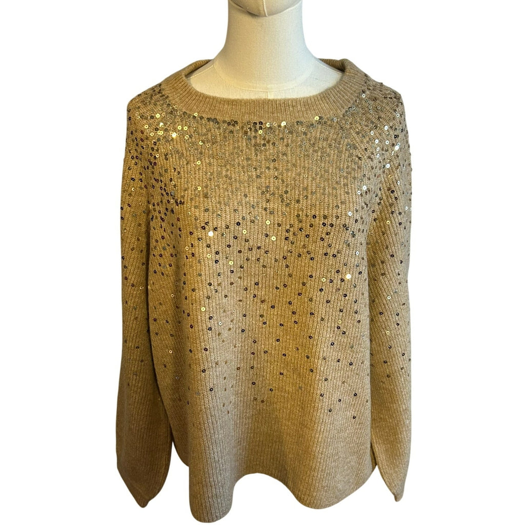 Vince Camuto Sequin Raglan Pullover Sweater NWT Camel Gold Sz L MSRP $69 Party