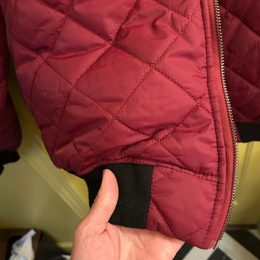 Angstar Maroon Quilted Bomber Jacket XL Aviator Utility Sleeve Pocket Burgundy
