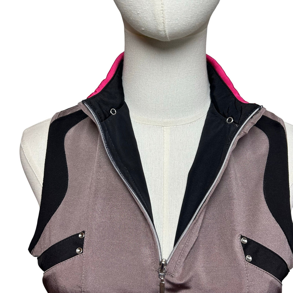 Jamie Sadock Sleeveless Zip Golf Polo Top Grey Pink S Studs Preppy Punk Retro