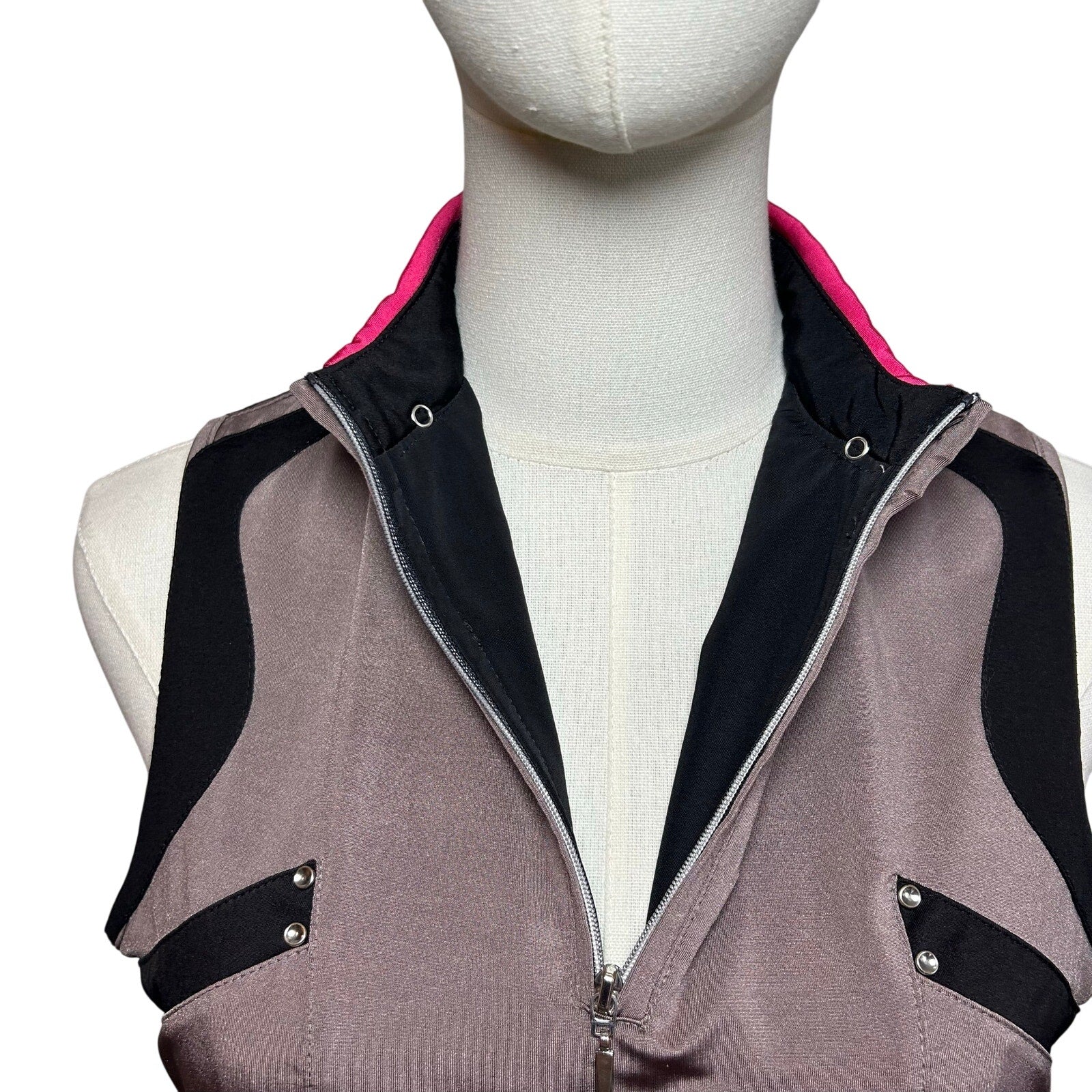 Jamie Sadock Sleeveless Zip Golf Polo Top Grey Pink S Studs Preppy Punk Retro