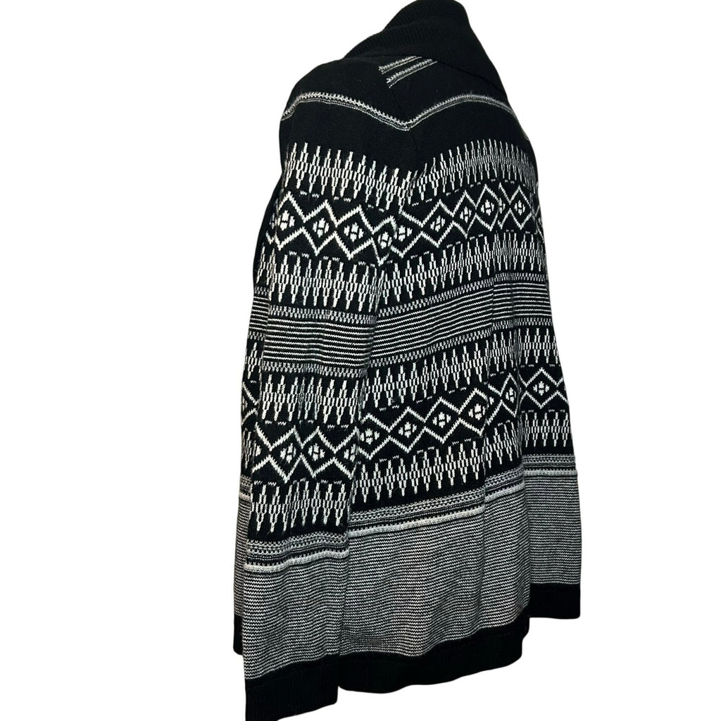 Talbots Fair Isle Wool Blend Cardigan Black White Medium Dark Academia Preppy